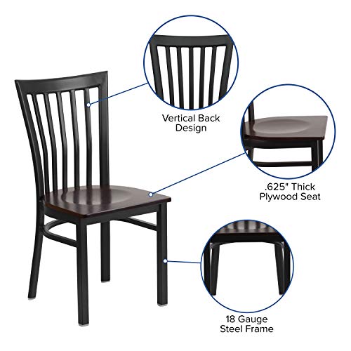 Image of Flash Furniture HERCULES Series Black School House Back Metal Restaurant Chair - Walnut Wood Seat