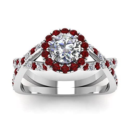 Image of Choose Your Gemstone Infinity Halo Round Diamond CZ Engagement Ring 925 Sterling Silver Round Shape Split Shank Engagement Ring Minimal Surprise Gifts for Ladies US Size 4 to 12