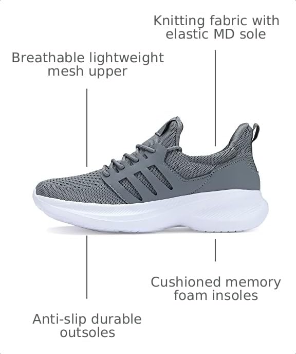 Image of Casbeam Mens Running Shoes Comfortable Lightweight Breathable Walking Shoes Lace-up Shoes Mesh Workout Casual Sports Shoes