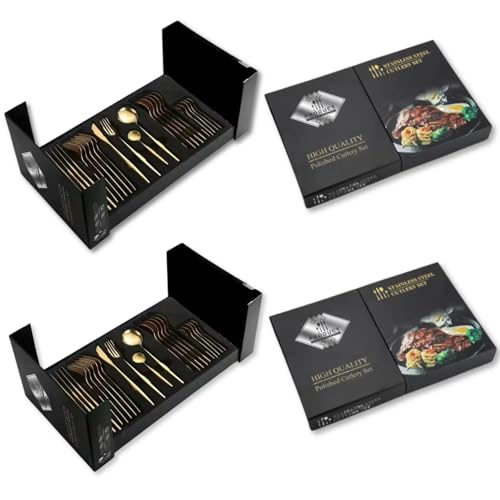 Image of Royal Gold Silverware Set | 48-Piece Satin Finish French Style Stainless Steel Flatware | Elegant Giftable Box | Dishwasher Safe Cutlery for Home, Restaurants & Corporate Gifting