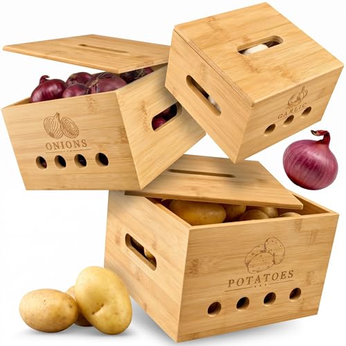 CALIDORO Premium Kartoffel Aufbewahrungsbox [3er Set] – Längerfrische Kartoffel Aufbewahrung, Knoblauch und Zwiebel Aufbewahrung… – Ansicht 1