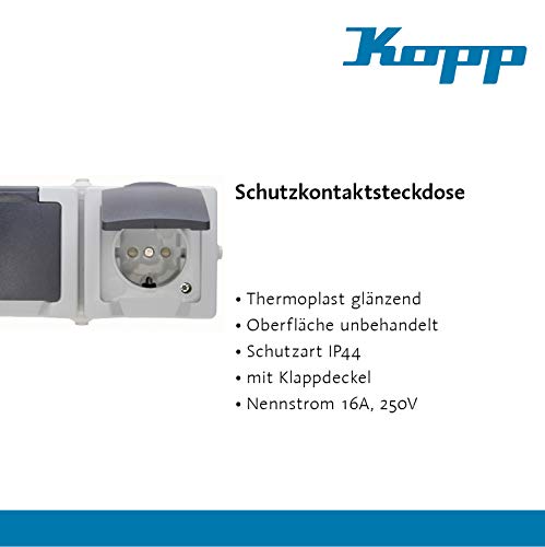 Kopp Nautic 2-fach Steckdose Aufputz für Feuchtraum mit Klapp-Deckel & Berührungsschutz I Schutzkontakt-Steckdose 16 A / 250 V / IP44 I Aufputz-Steckdose I Grau – 137056002 - Image 6