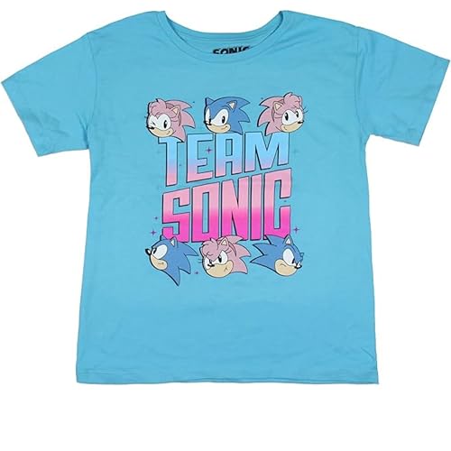 Mad Engine Girls Sonic The Hedgehog Graphic Short Sleeve T-Shirt Featuring Sonic & Amy- Sizes XS-XL