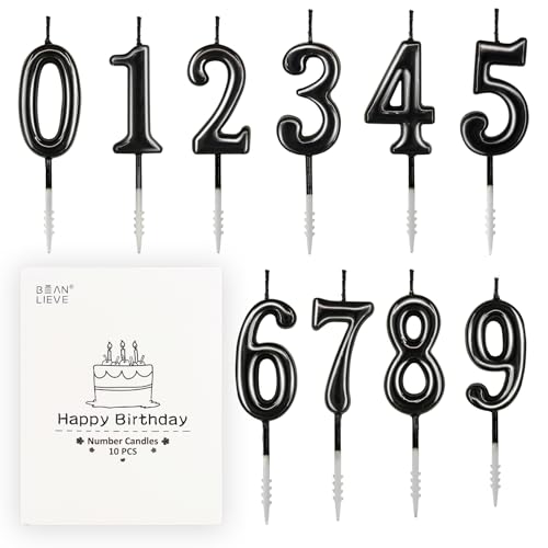 BEAN LIEVE Velas de cumpleaños con números – 0-9 utilizadas para decoración de tartas en fiestas de cumpleaños y celebraciones de (negros)
