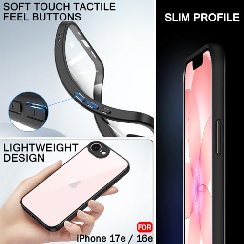 Image of TheGiftKart for iPhone 16e / iPhone 17e Case, Hard Clear Back Cover, Non-Yellowing Back, Raised Bumps for Camera & Screen Protection, Hybrid Protective Transparent Cover Case (PC & TPU, Black Sides)