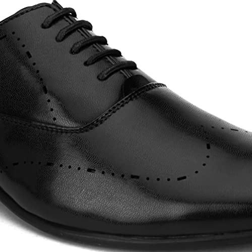 Image of San Frissco mens Ak 1033 San Frissco Men's Formal Shoes Textured Solid Lace Up Oxfords Office Wear Footwear Soft Cushioned Footbed with TPR Sole Lightweight, Flexible, Durable and Stylish for Wedding and Parties - 8 (Black)