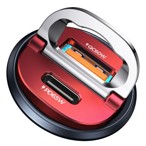 Image of MRGLAS【Upgraded】 125W USB C Car Charger Super Fast Charging for iPhone 17 | [PD65W & QC60W][All Metal] Cigarette Lighter Car Charger,Dual Port for iPhone 16 15 Pro iPad Samsung S25 S24 MacBook-Red