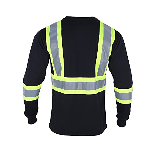 Vendace Men's High Vis Safety Work T Shirt Ansi Class 2 Reflective Long Sleeve Shirt With Pocket(Black,Xl) #TOP2