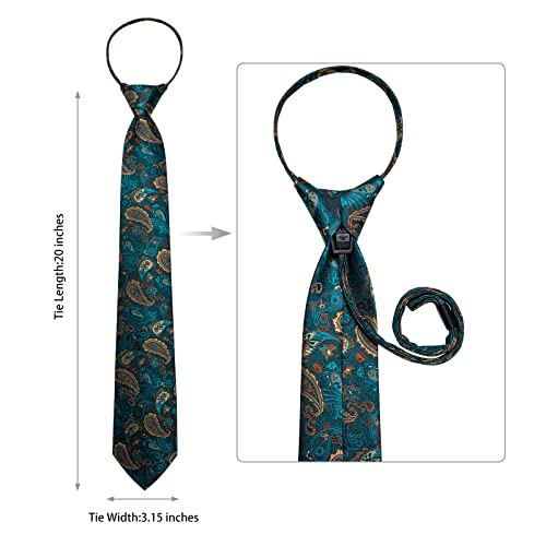 Image of DiBanGu Silk Zipper Ties for Men,Paisley Solid Plaid Pre-tied Tie and Pocket Square Cufflinks Set Formal Adjustable Necktie