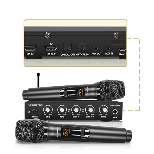 Sound Town Wireless Microphone Karaoke Mixer System with HD Audio