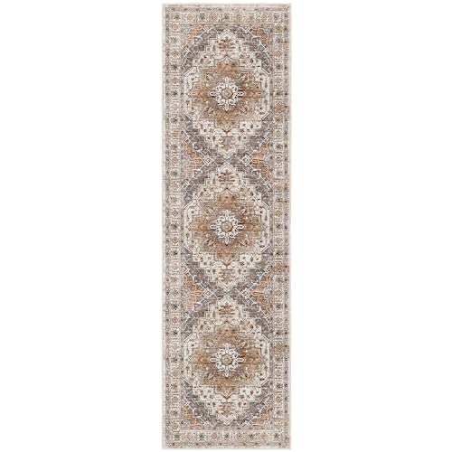 Madane Hallway Rug 3x10, Kitchen Rugs Washable Entryway Rug Vintage Kitchen Runners Non Slip Indoor Area Rug Farmhouse Carpet Runner for Bathroom Living Room Bedroom, Turmeric/Grey