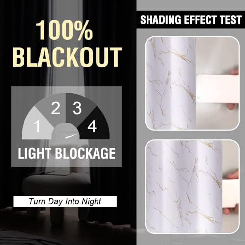 Image of BFAM Marble Print 100% Blackout Curtain with Black Linning at Back,Golden Marble Print Curtains for Living Room /Bedroom Thermal Insulated Energey Saving 11 Feet Pack of 1 Curtain
