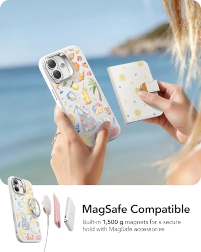 Image of ESR for iPhone 17 Case with Stash Stand, Compatible with MagSafe, Military-Grade Drop Protection Magnetic Phone Case for iPhone 17, Scratch-Resistant Back Cover, Coastal Summer, Cream White