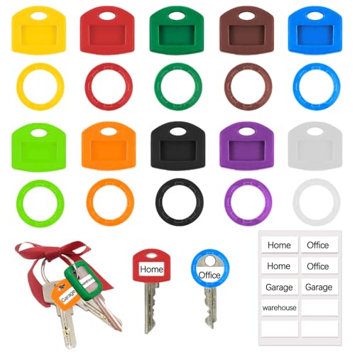 Qcdou 20 Piezas Tapas para Llaves, Identificador de Llaves, 2 Estilos de Tapas de Llave Redondas y Cuadradas, Funda Llaves Coloridos, 10 Colores, Fácil Identificación de Llave de Puerta(B)