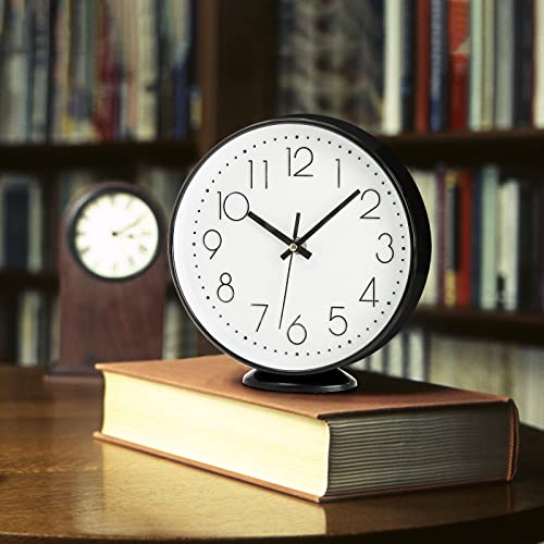 Coloch 2 Pack Black Table Clock On Stand, 8 Inch Vintage Silent Non-Ticking Wall Clock Round Battery Operated Quartz Analog Clocks For Desk, Table, Office, Study, Living Room, Bedroom, School #TOP5