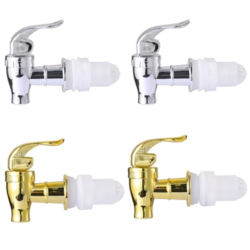 OHOH 4 Pack Spigot for Beverage Dispenser, Plastic Water Spigot Dispenser Replacement, Drink Spout Faucet Water Dispenser Push Style Faucet Tape Set (2 Silver+2 Gold)