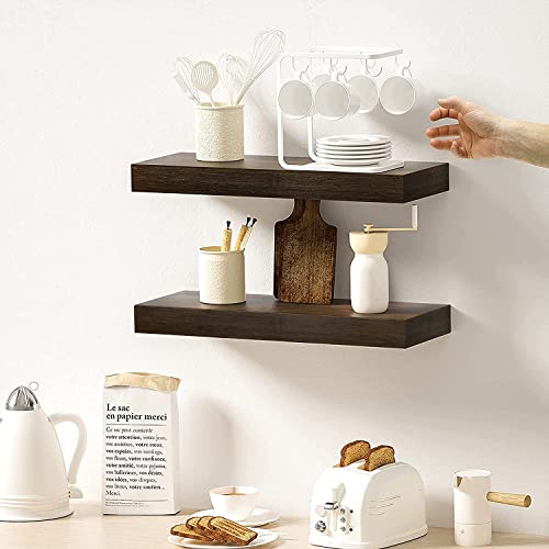 Image of Floating Wall Shelf Set of 2,Natural Bamboo Wall Decor Storage Shelf，Wall Mount Display Rack for Bedroom, Living Room, Bathroom, Kitchen, Office and More