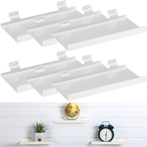 DoubleFill 6 Pcs Slatwall Shelves, 10x4.3 Inch Metal Slatwall Shelf Accessories, Heavy Duty Retail Display Panel for Home Shoe Stores Boutiques Storage (White)