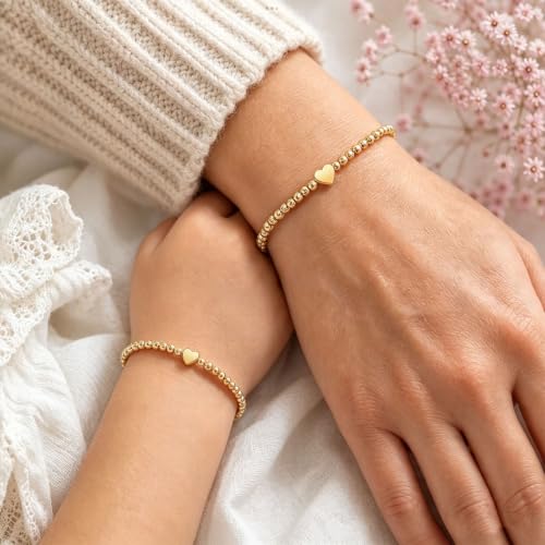Image of 2Pcs First Day of Kindergarten Preschool Bracelets for Mommy and Me, Matching Heart Beaded Bracelets for Mother Daughter