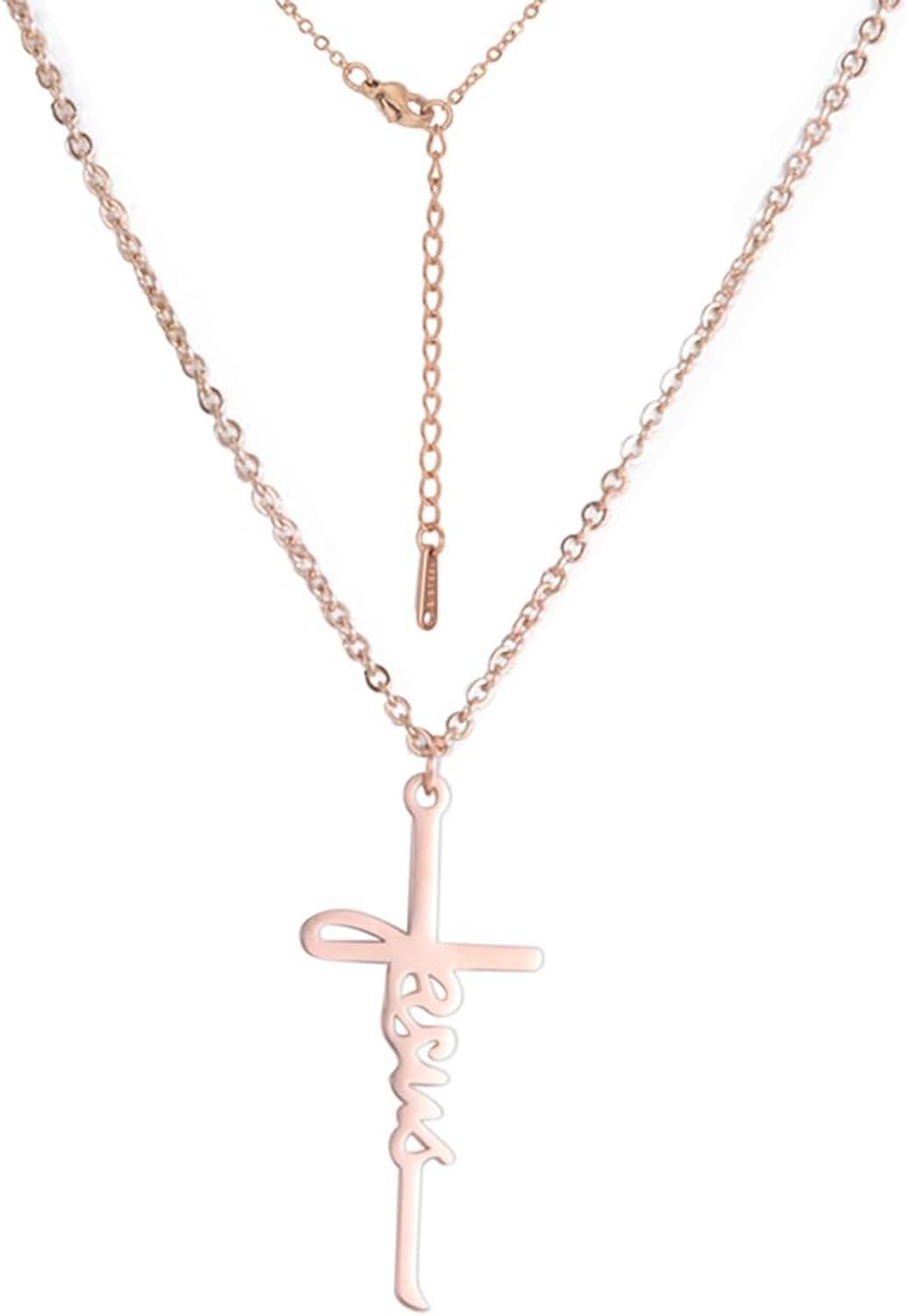 WOMGKDA Cross Necklace for Women Men Jesus Pendant Religious Christian Jewelry for Couples Faith Gift, Rose Gold