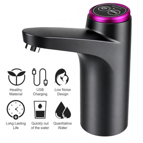 Image of Electric Water Dispenser Pump, USB Rechargeable, Portable, for 5L to 20L Bottles, Stainless Steel Spout, Food Grade Silicone Hose