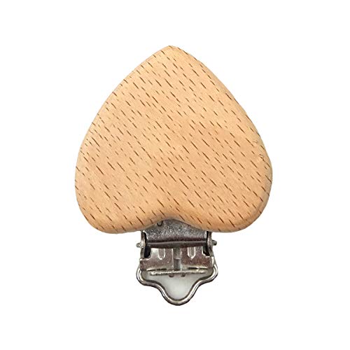 Image of 10pcs Natural Wood Suspender Pacifier Clips Cute Beech Wooden Animal Heart Shape Clips Charm DIY Beading Pacifier Chain Accessory