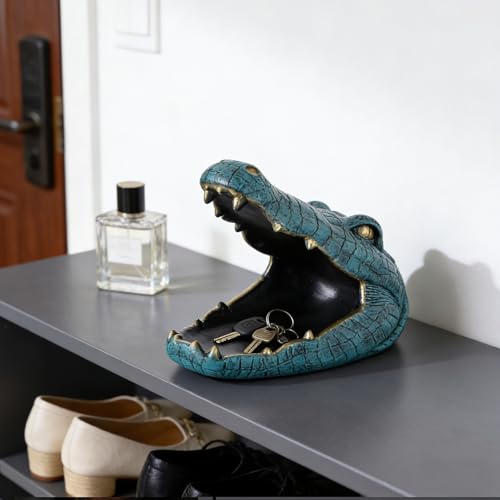 Statue d'alligator en résine avec bol de rangement pour clés et bijoux d'entrée
