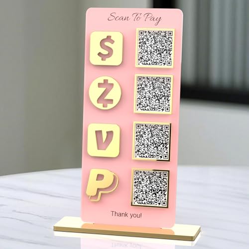 QR Code Sign for Business – Social Media & Cash App QR Code Sign Stand, Elegant Pink Acrylic Display Holder for Office Desk, Home Decor & Payment Display (Available in A Variety of Colors)