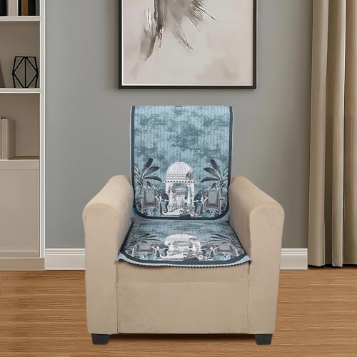 Image of Velvet Single Seater Sofa Cover with 2 Seat and Back Covers - Elephant Dome Design - Washable Fabric - Stylish Sofa Cover for Modern Living Room (Grey, 1 Seater Without Arm Covers)