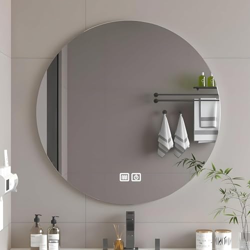 Bayt Espejo de baño 60 cm - Espejo Redondo con calefacción - Espejo de Pared con Iluminación - Antivaho - Regulable (1, Redonda - 1 luz)