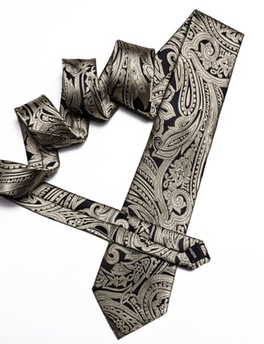 Image of Barry.Wang Men Tie Set Paisley Silk Necktie Pocket Square Cufflinks Formal Wedding Business Party