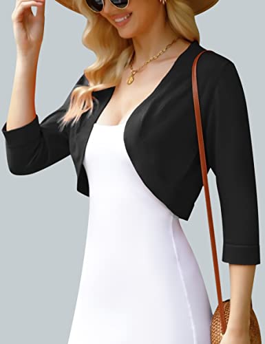 Iclosam AMN00176_B2_L Women 3/4 Sleeve Cropped Cardigans Open Front Bolero Shrug Knit Sweater Jacket thumb #5