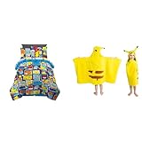 Franco Pokemon Bedding Set with Reversible Comforter, Sheets, Cases & Sham and Pikachu Hooded Towel Wrap, Twin Size 5 Piece & 24' x 50'