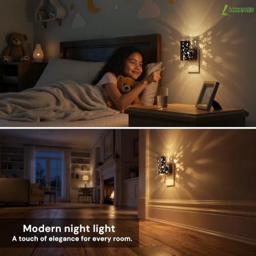 Image of L LOHAS LED Night Light, Night Lights Plug into Wall,Star Nightlights,3000K | Dimmable Nightlight for Kids Room, Etched Star Design, Auto Light Sensor,Rotatable Plug,Adults Toddler Hallway Bedroom,2 Pack