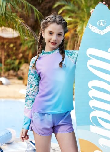 Image of BesserBay Girls Rash Guard UPF 50+ Raglan Sleeve Swim Shirt 6-14 Years
