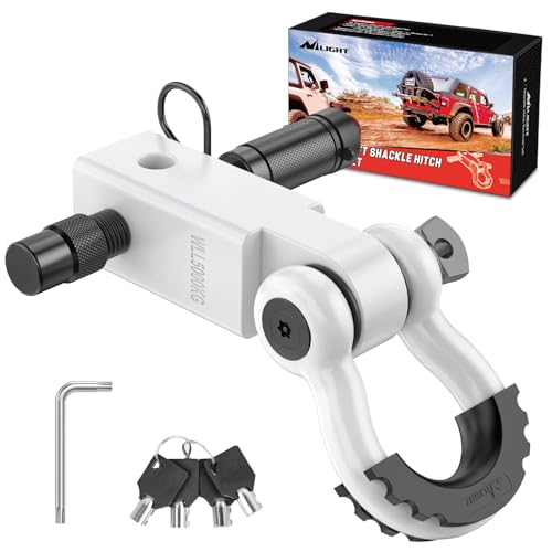 Image of Nilight Anti-Theft Shackle Hitch Receiver 2Inch 45000 LBs Breaking Strength 3 /4 inch Anti-Theft D Ring Shackle 5 /8 inch Trailer Hitch Lock Pin Heavy Duty Solid Towing Kit for Trucks Off Road (White)