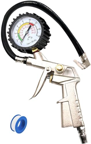 UB-Lab. 車 バイク エア チャック ガン エアゲージ 付 エアガン 自転車 タイヤ 空気入れ 簡単 操作 ホース 黒 デザイン バックル シール テープ 付き