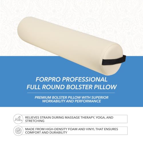Image of ForPro Professional Collection Full Round Bolster Pillow, Creme, Oil and Stain-Resistant, for Massage and Yoga, 6 inch R x 26 inch L (Pack of 2)
