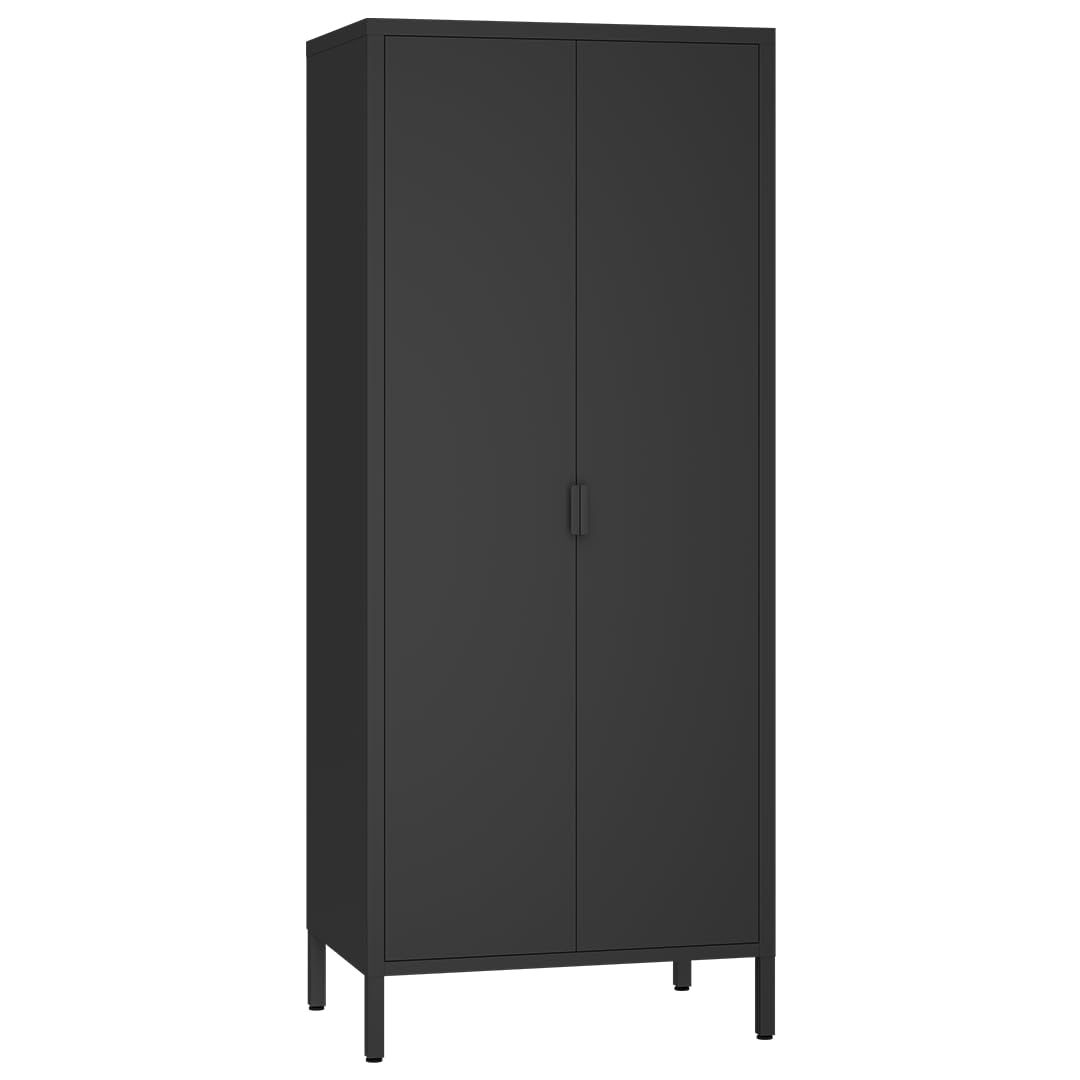 skølm Ituri Metallschrank Schwarz – Kleiderschrank mit 6 Fächern & 2 Kleiderstangen – Garderobenschrank Flur 80 cm breit – Schlafzimmerschrank Industrial Style – Stahlschrank für Wohnzimmer & Büro