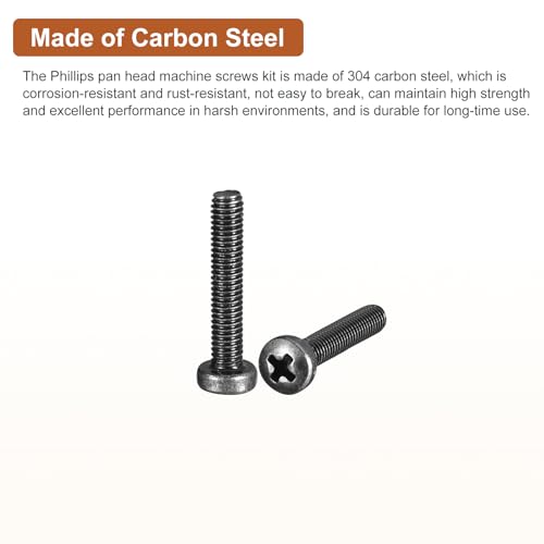 DTGN M3x16mm Pan Head Machine Screws, 100Pcs M3 Phillips Drive, Metric Coarse Full Thread, Steel Black Oxide Finish, Screws Bolts Kit - Image 3