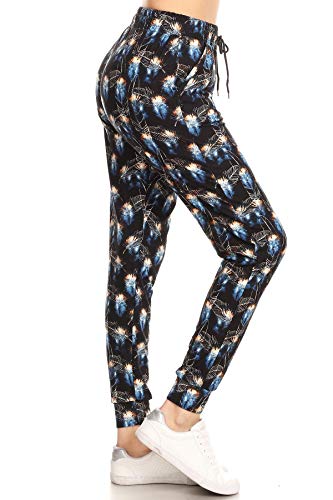 Leggings Depot JGA-S594-S Feather Lace Jogger Printed Pants, Small