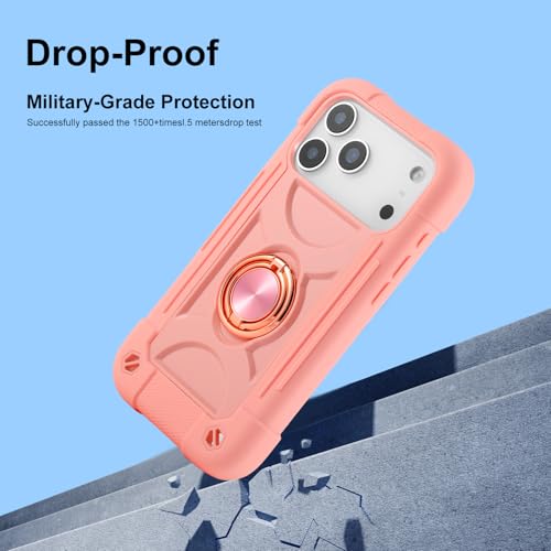 Image of MARKILL Compatible with iPhone with Built-in 360Rotating Ring Stand, Military Grade Drop Protection Full Body Rugged Heavy Duty Case Durable Cover (Pink, iPhone 17 Pro)