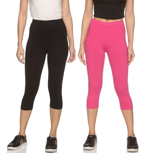 Image of OUTFLITS Women's Knee-Length Cotton Spandex Essential Capri Stretchy Leggings |Small - 2XL Adult |Yoga Leggings, Workout, Gym, Running 3 /4th Leggings for Women(OFLLC)