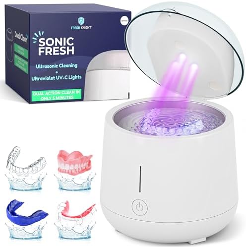 Fresh Knight Ultrasonic Retainer Cleaner, 45kHz Retainer Cleaner Machine for Denture Cleaner, Retainer Cleaner, Mouth Guard Cleaner, Night Guard Cleaner, Denture Cleaner with 200ML Dental Cleaning Pod