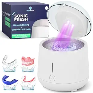 Fresh Knight Ultrasonic Retainer Cleaner, 45kHz Retainer Cleaner Machine for Denture Cleaner, Retainer Cleaner, Mouth Guard Cleaner, Night Guard Cleaner, Denture Cleaner with 200ML Dental Cleaning Pod