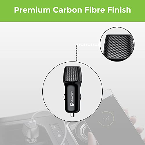Image of UltraProlink UM1013 Mach 36 USB Type C Car Charger | 38W with 20W PD Port | Black | Premium Carbon Fibre Finish | Fast Charging | Protects Devices Against Excessive Current, Overheating & Overcharging