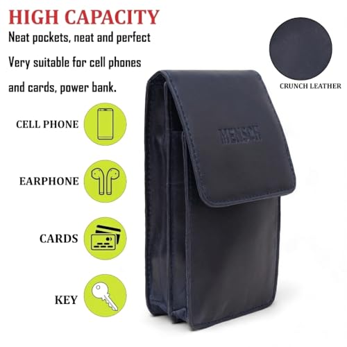 Image of MENSCH Genuine Leather Multifunctional Phone Mobile Pouch Waist Bag with Belt Loop for Accessories, Apple iPhones, Smartphones, Androids Upto 6.7 inch for Daily Use, Travelling for Men & Women (Blue)