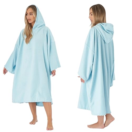 Brentfords Poncho Adult Womens Towel Poncho Adult Hooded Large Swimming Surf Beach Accessories Absorbent Quick Dry Changing Robe Microfibre Towelling Bath Robes for Women Sky Blue One Size