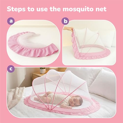 Image of Lifelong Cuppy Baby Mosquito Net for Kids 0-2 Years | Foldable & Bottomless with Soft Breathable Mesh | Lightweight & Portable | Safe & Sturdy Umbrella Net 90x60x45 cm (Pink,LLCMNK03)