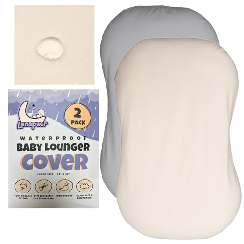 Image of 100% Waterproof Baby Lounger Cover - 2-Ply Organic Cotton Slipcovers Keep Your Lounger Clean & Your Baby Comfy - Machine Washable - (Lounger Not Included) - 2-Pack Includes Gray & Off-White